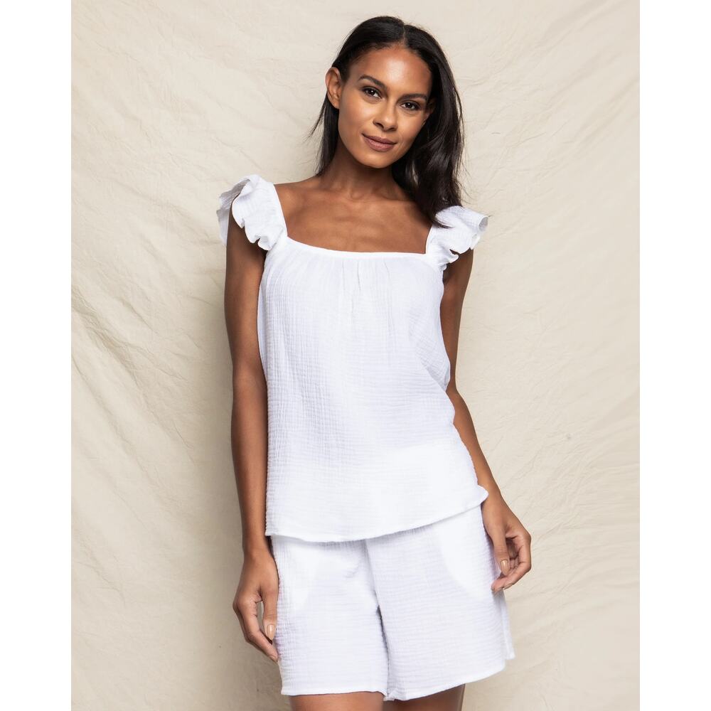 NWT Women's Size L Petite Plume Celeste Tank & Short Gauze White Set 100% Cotton